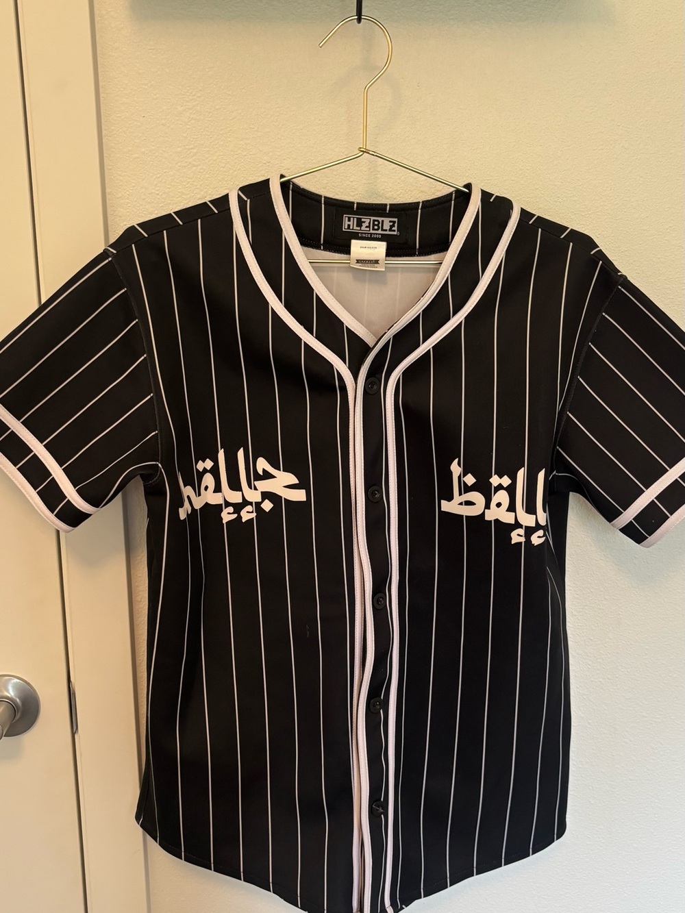 Hellz Bellz HLZBLZ Black Pinstripe Button Baseball Jersey with White Script HBIC